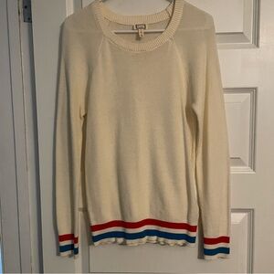 Preppy Women's Cream Sweater with Red and Blue Accents